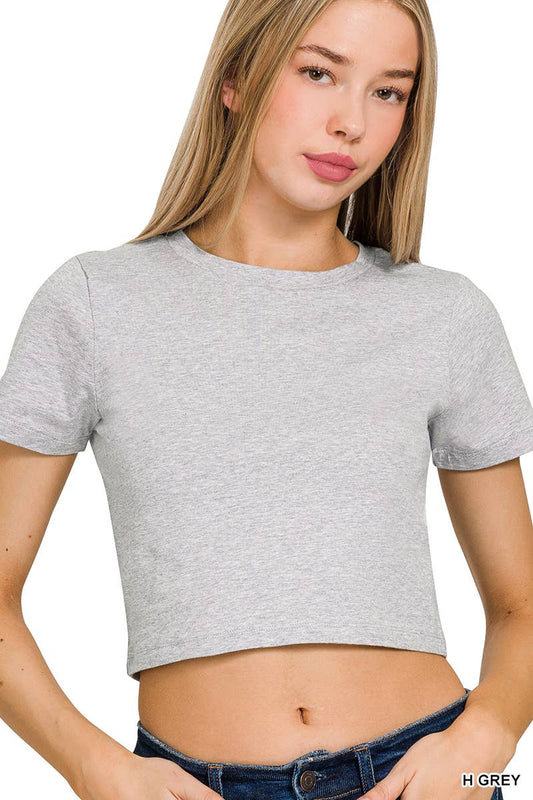 Cotton Short Sleeve Round Neck Cropped Top