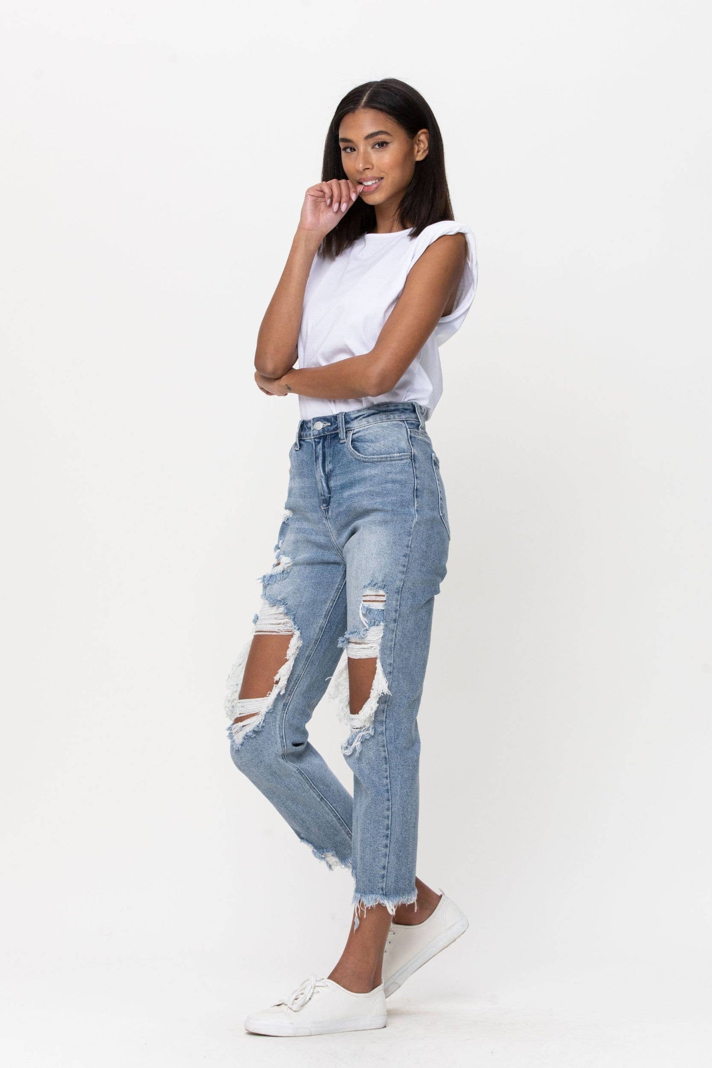 High Rise Distress Crop Straight