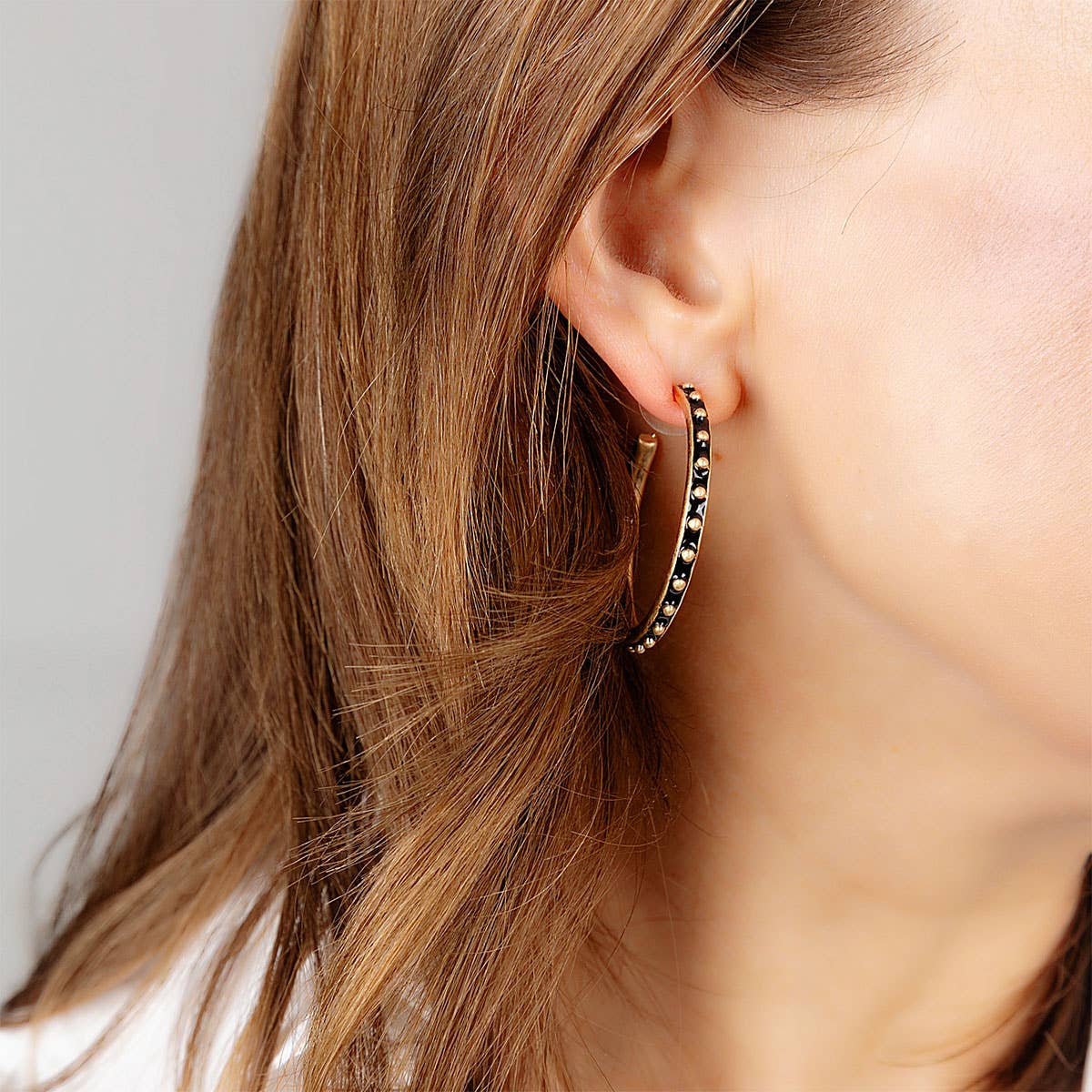 Enamel Studded Metal Hoop Earrings