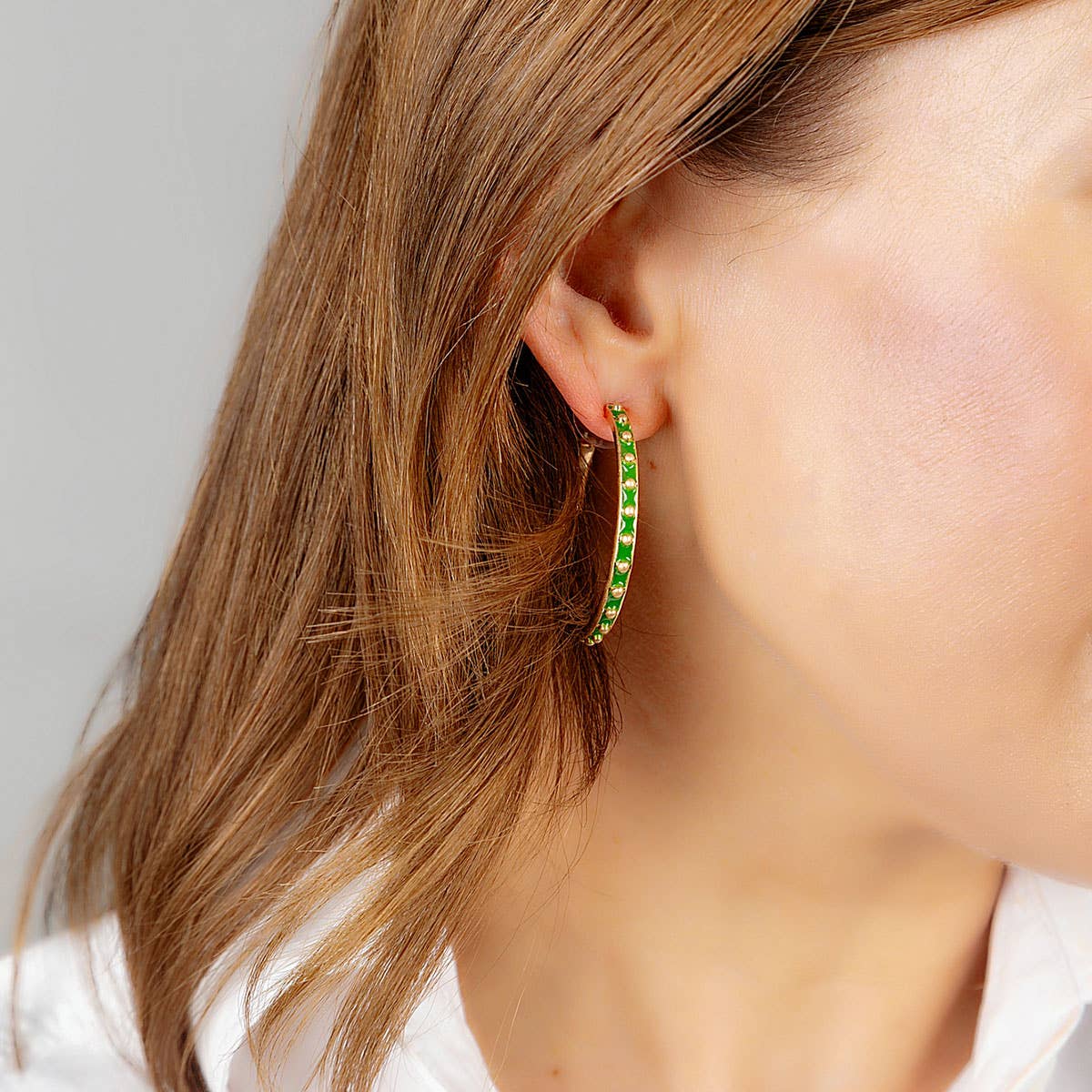 Enamel Studded Metal Hoop Earrings