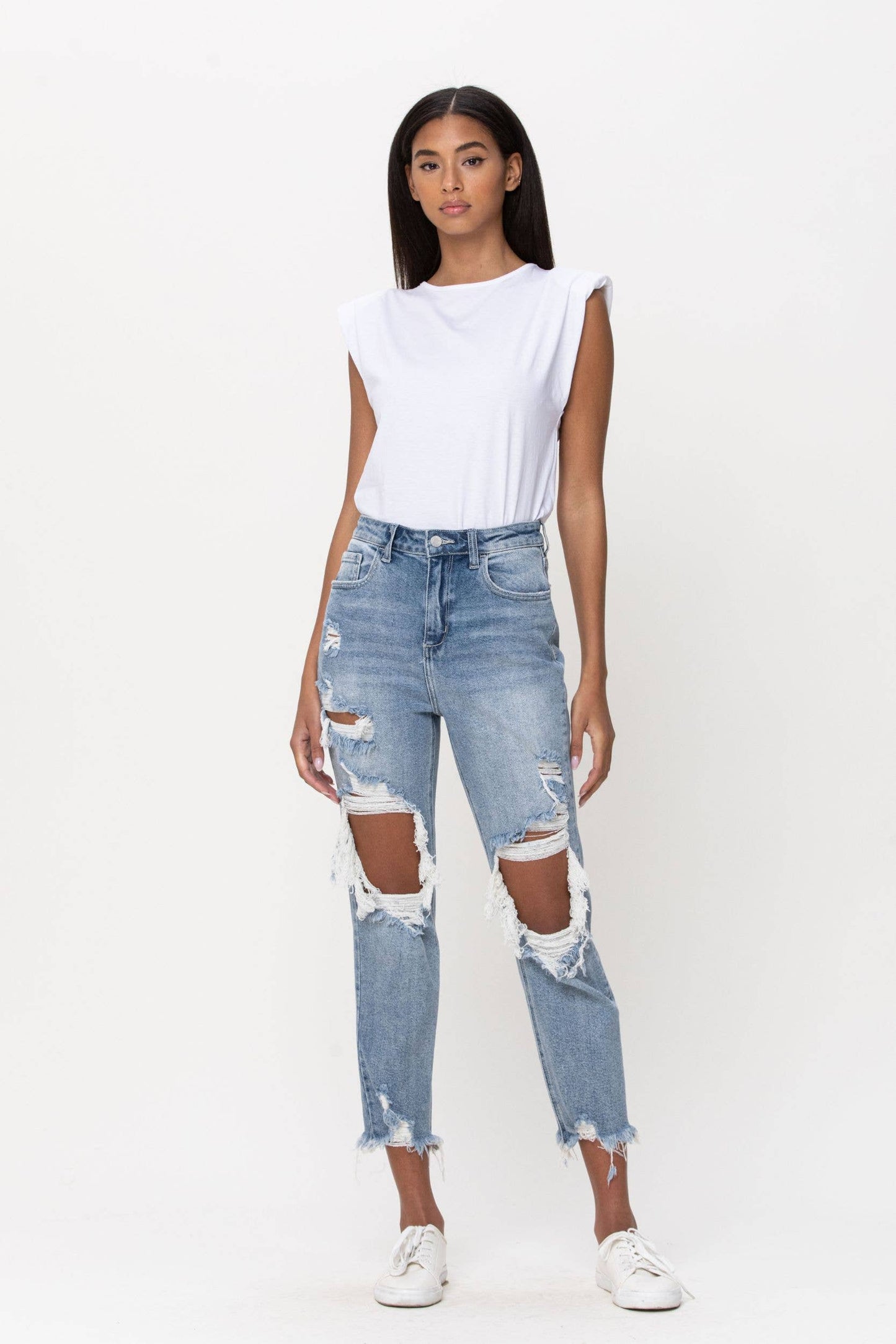 High Rise Distress Crop Straight