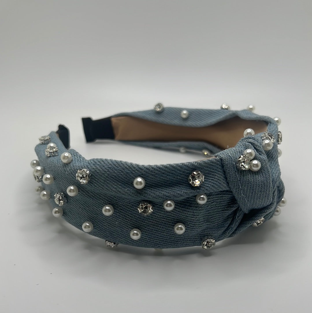 The denim and pearls headband