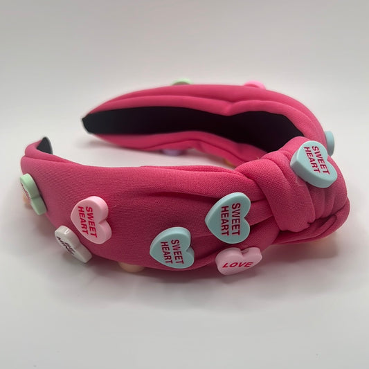 Conversation Hearts Headband in Dark Pink