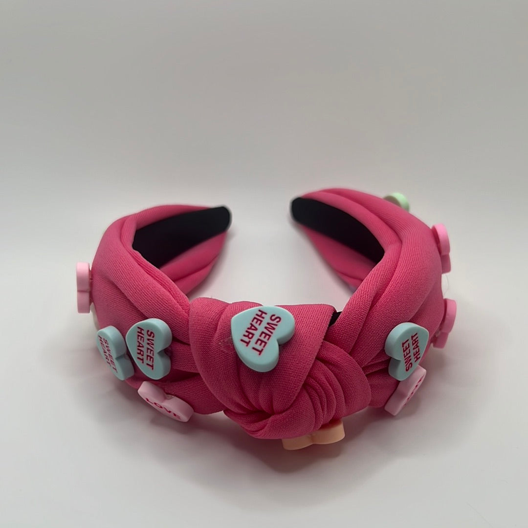 Conversation Hearts Headband in Dark Pink