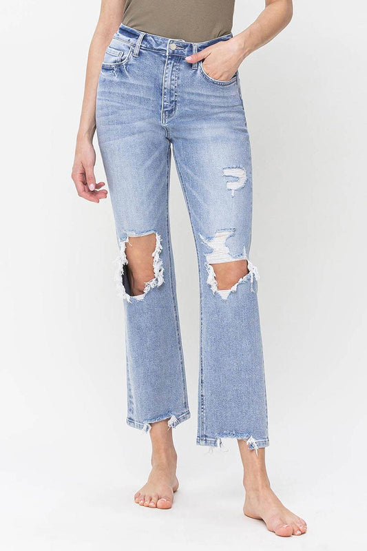 90'S SUPER HIGH RISE DISTRESSED STRAIGHT JEANS T5933