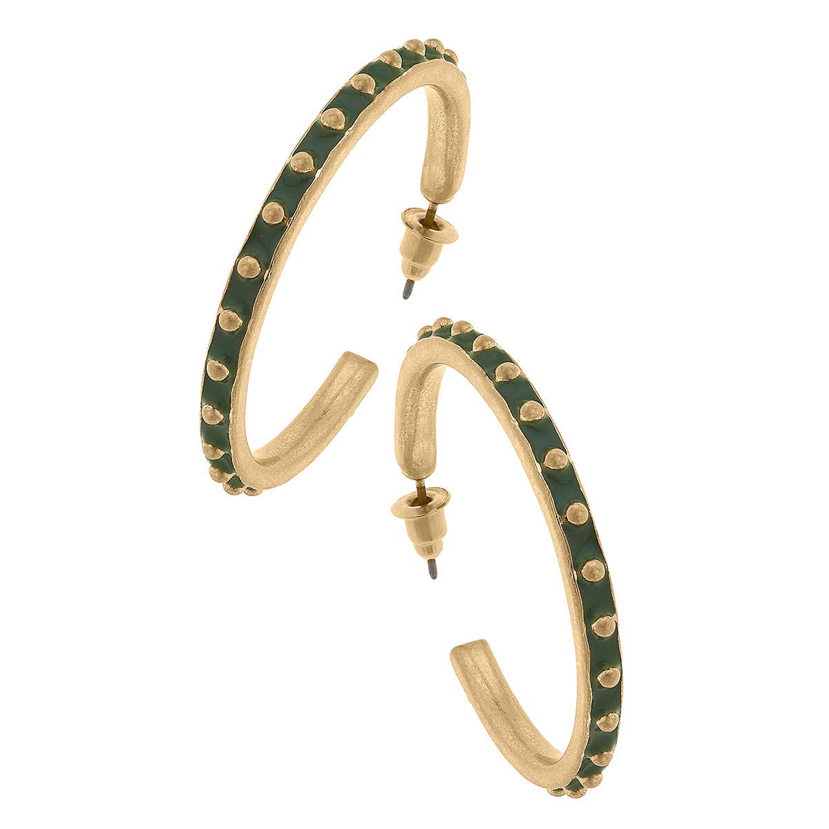 Enamel Studded Metal Hoop Earrings