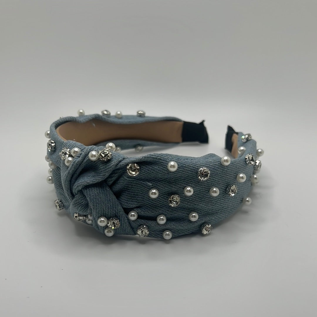 The denim and pearls headband