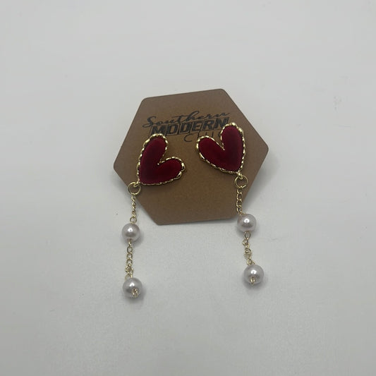 Red Velvet Heart with Pearl Drops