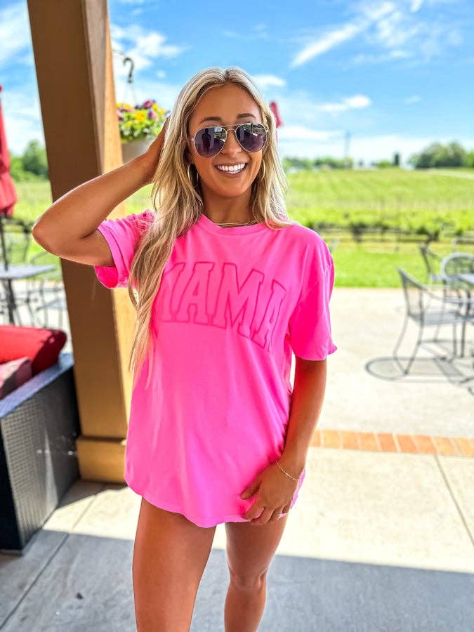 Neon Pink Mama Puff Letter Graphic Tee