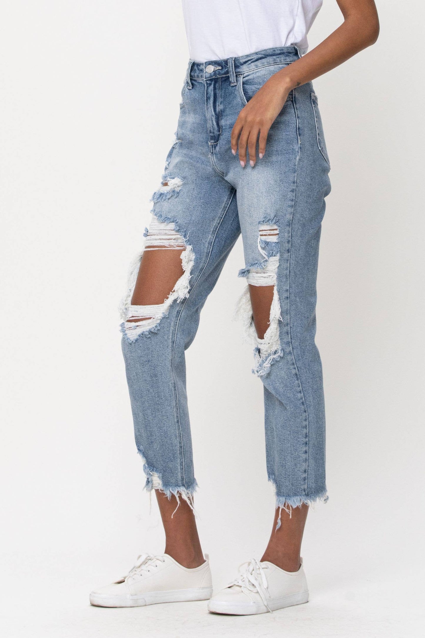 High Rise Distress Crop Straight