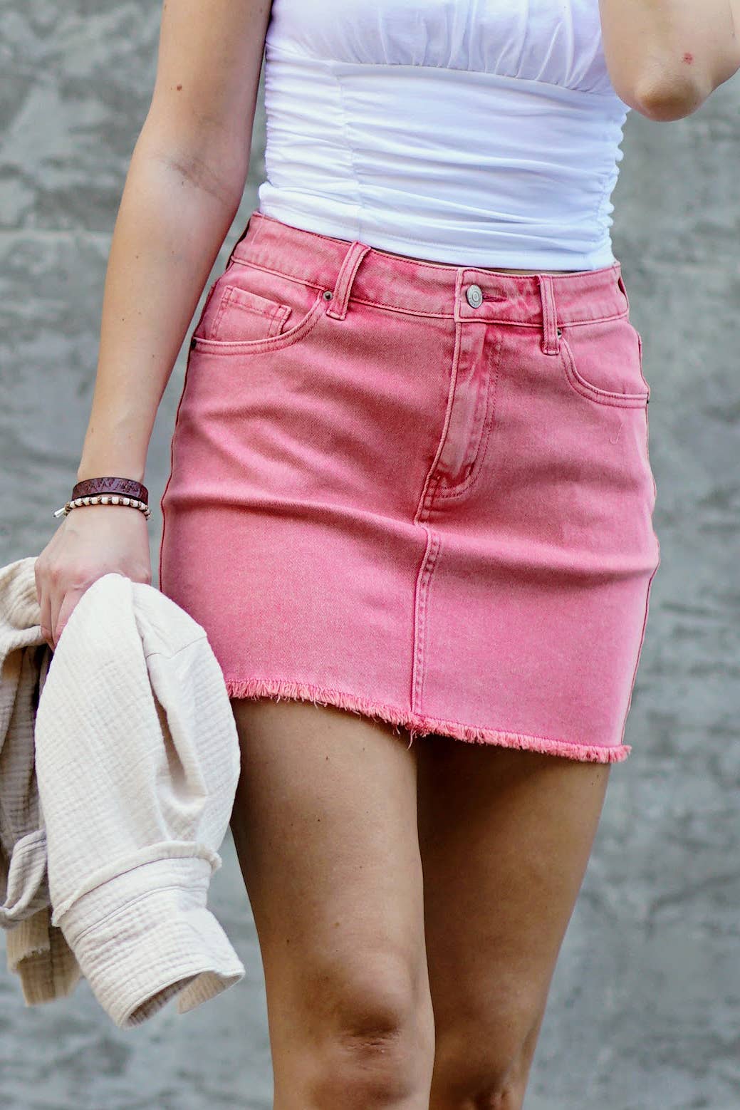 ACID WASHED FRAYED HEM SKIRT