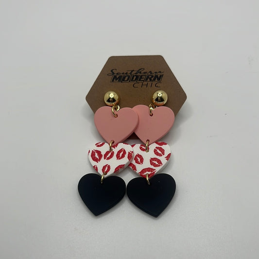 3 Tier Heart Earrings