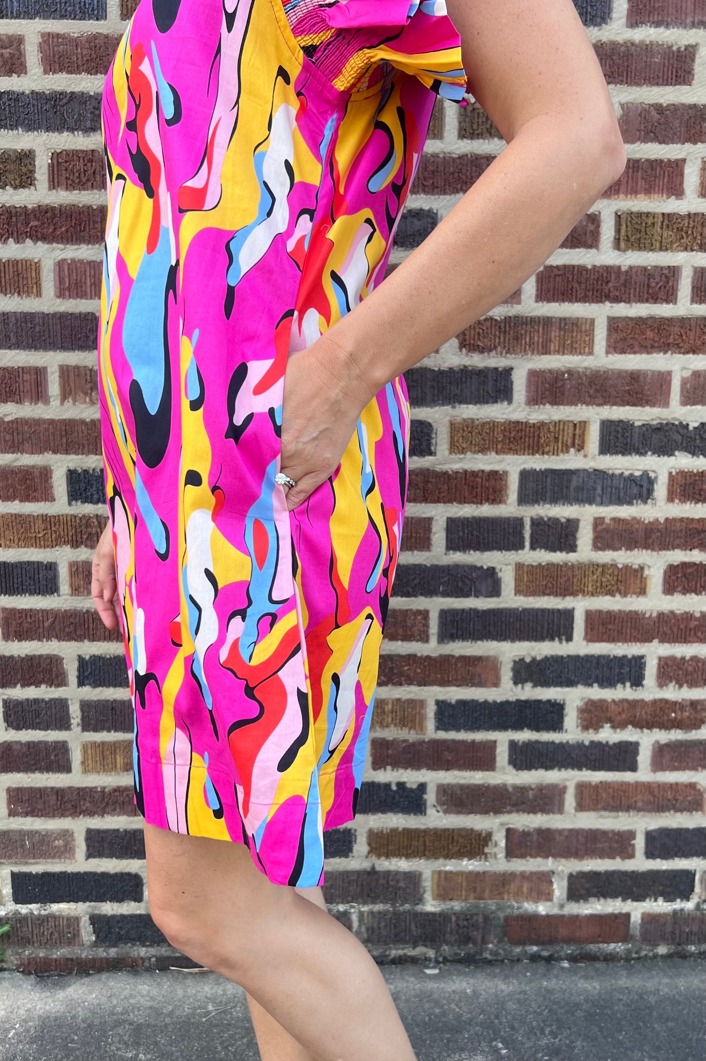 Abstract Print Dress with Pockets