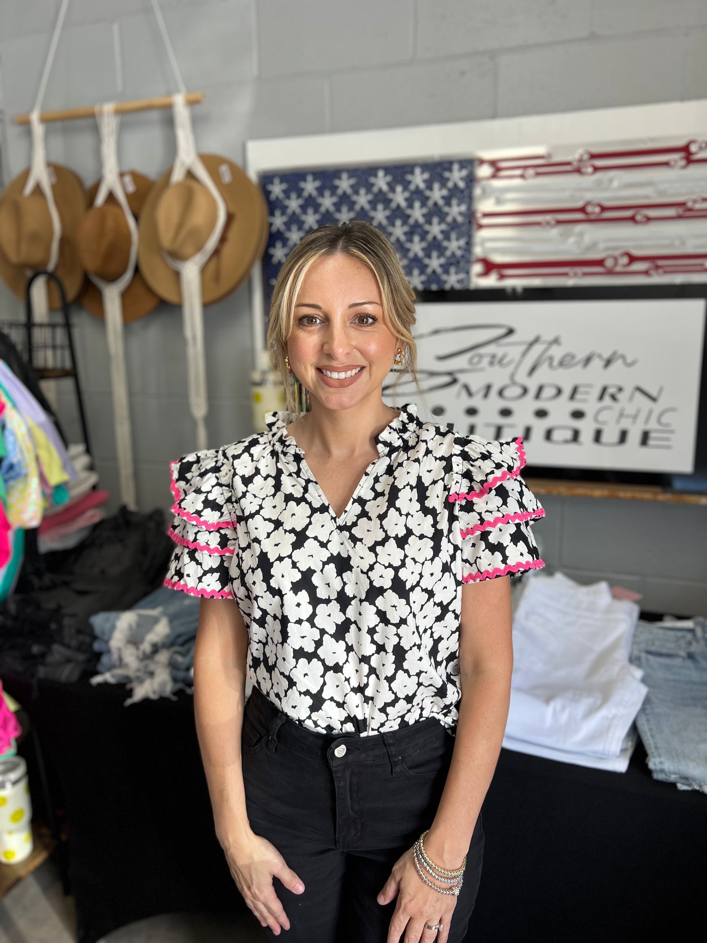 Ditzy Daisy Black and White Shirt