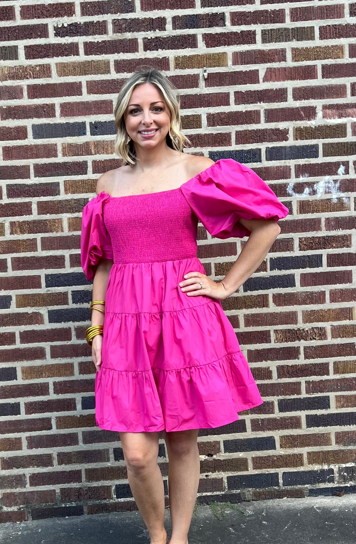 Pink Dress with Smocked Bodice