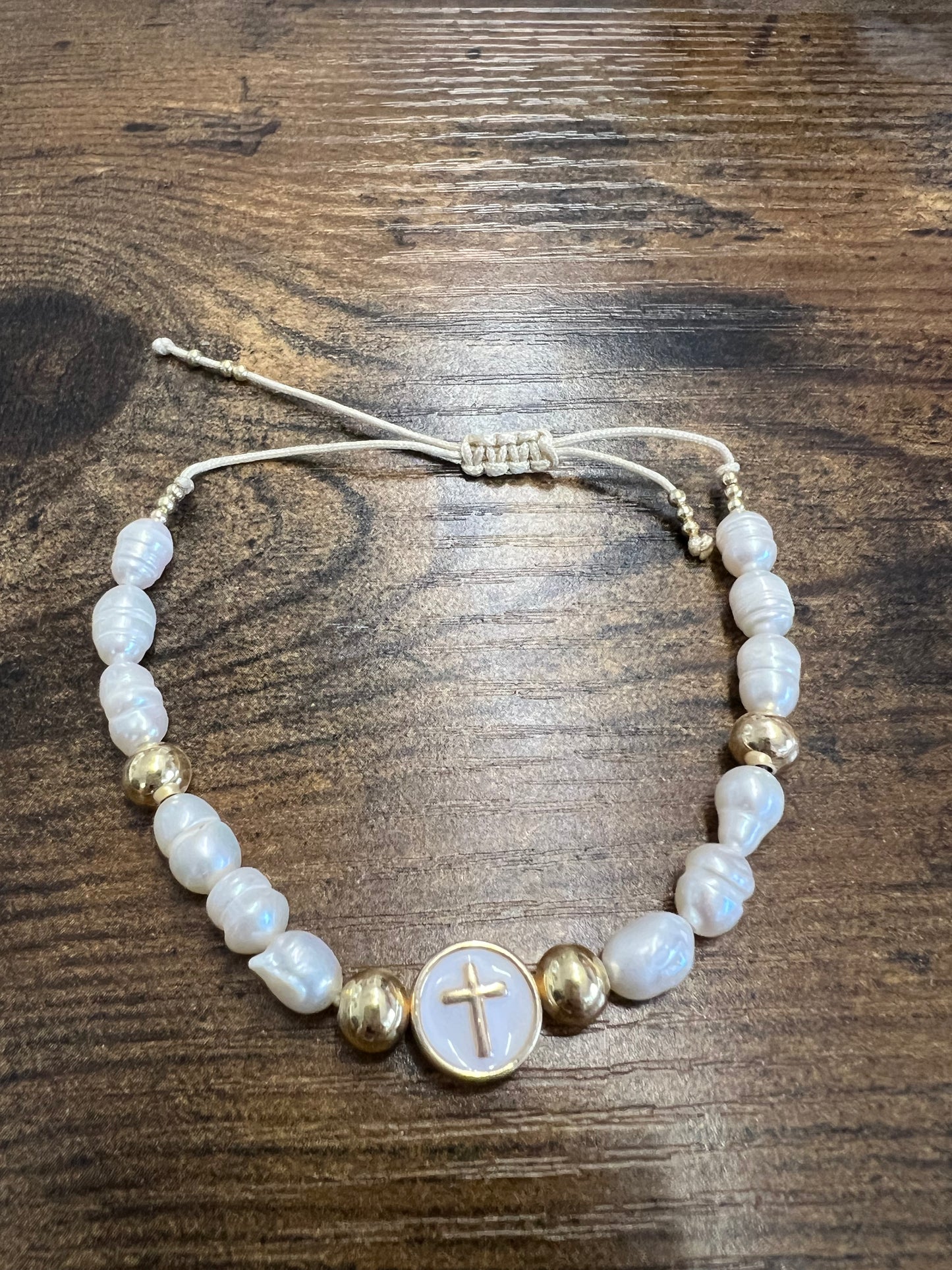 Cross Pearl Beaded Bracelet