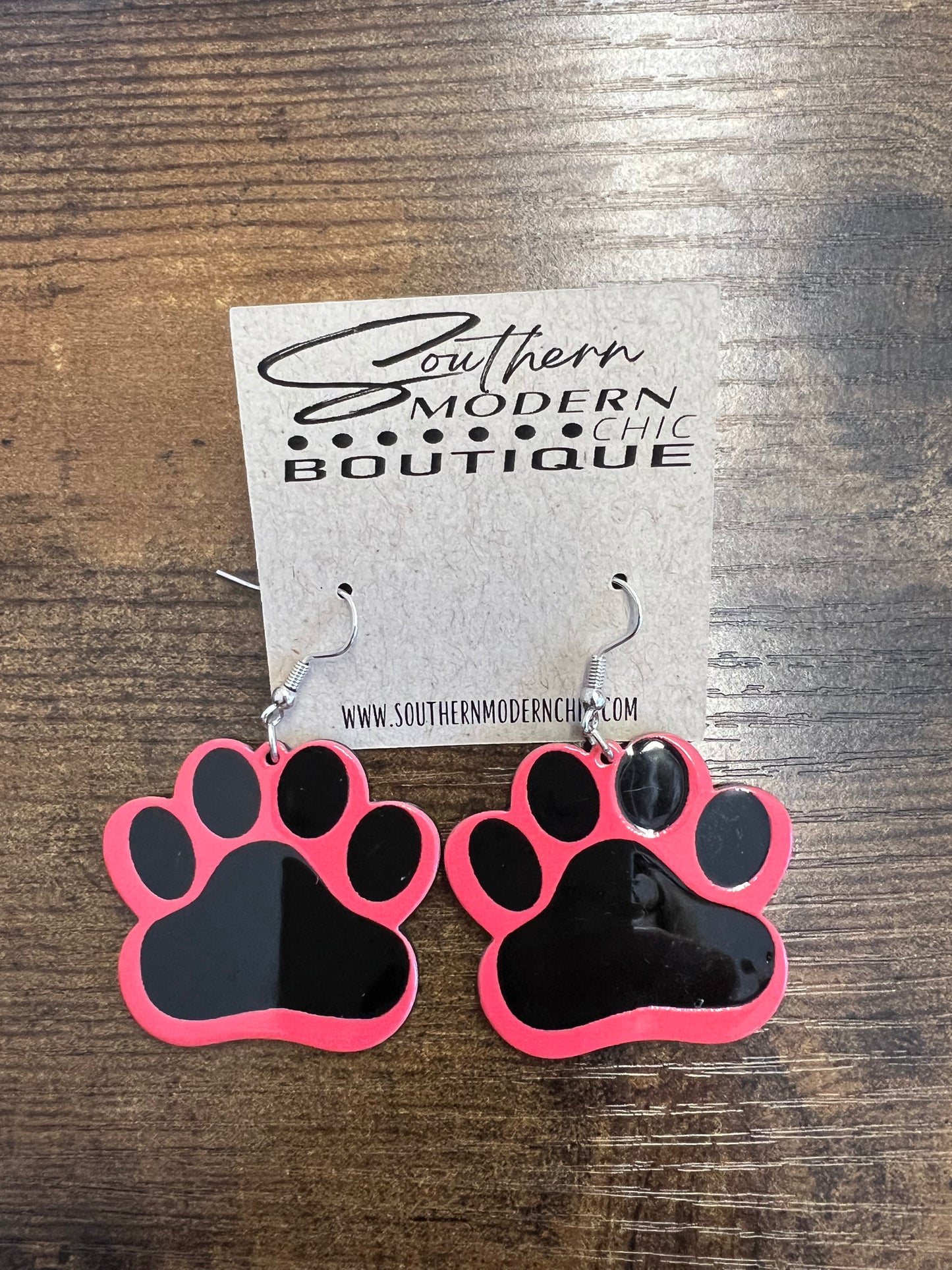 Red and Black Paw Earrings