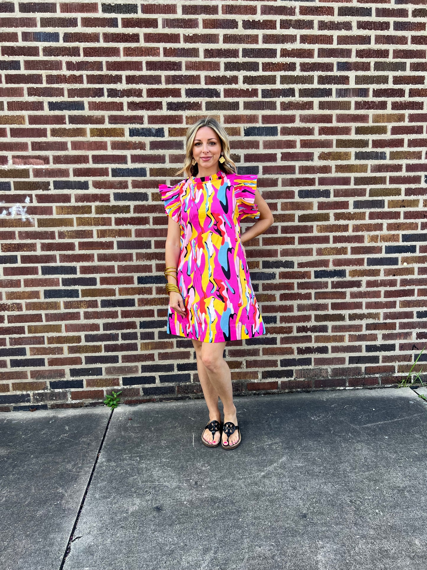 Abstract Print Dress with Pockets