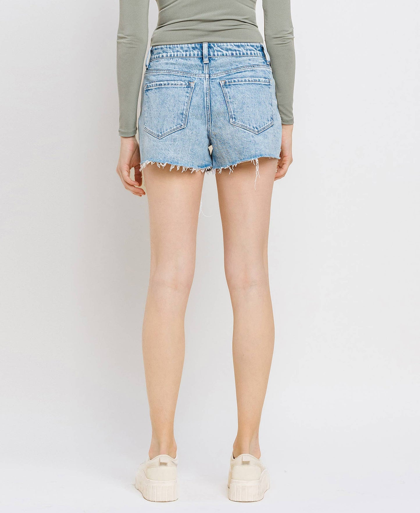 VERVET HIGH RISE RAW DISTRESSED HEM  SHORTS