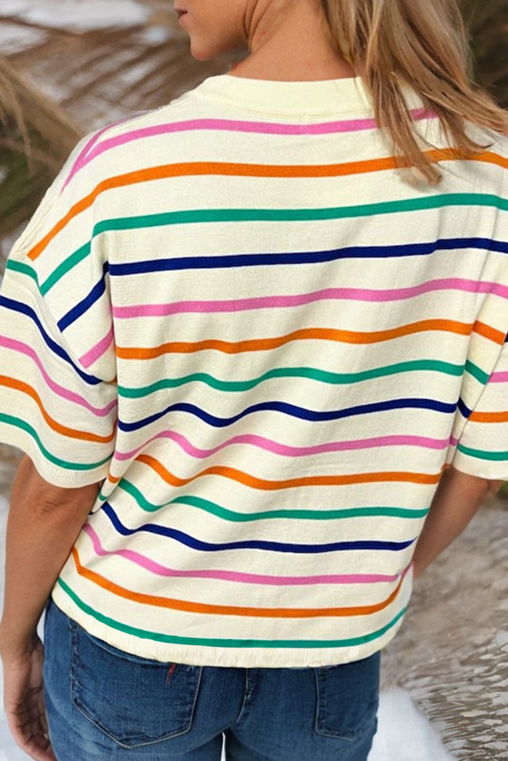 Stripe Dropped Short Sleeve Boxy Fit Knit Top