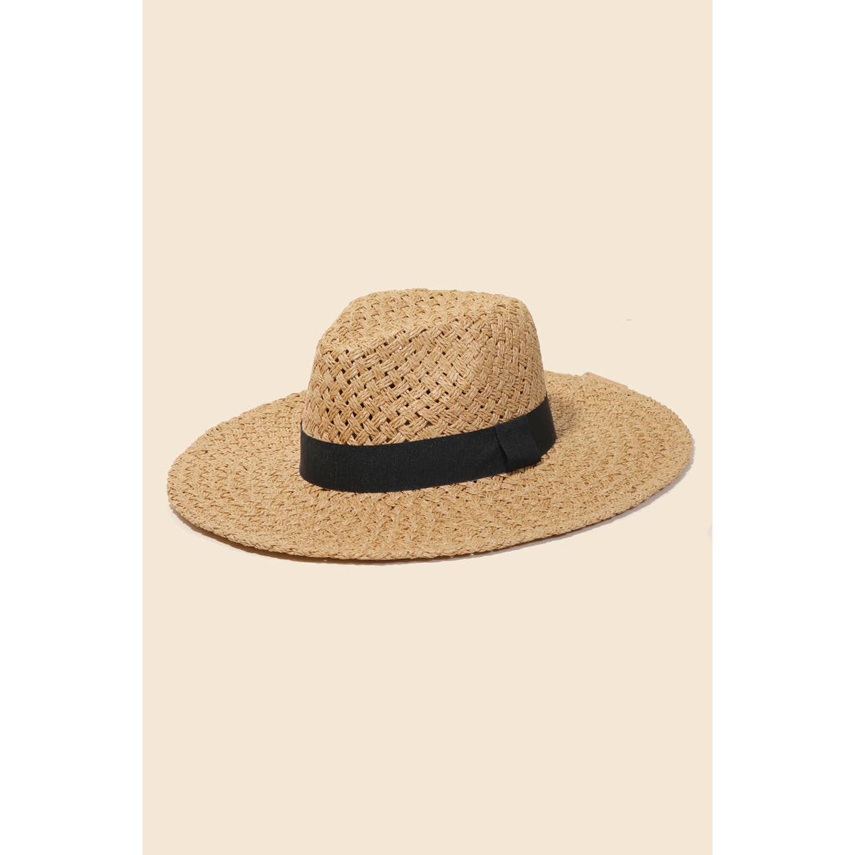 Straw Braided Black Ribbon Strap Sun Hat