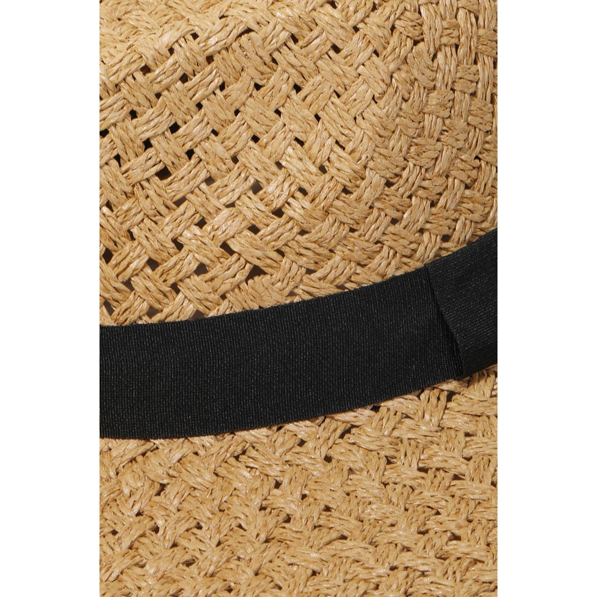 Straw Braided Black Ribbon Strap Sun Hat