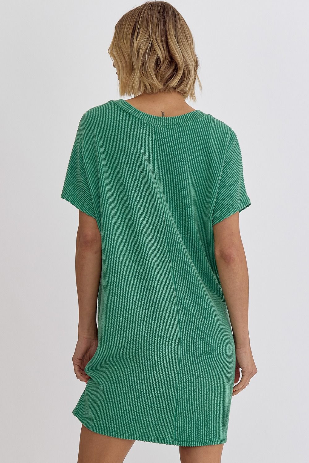 Kelly Green Ribbed Pocket Dress