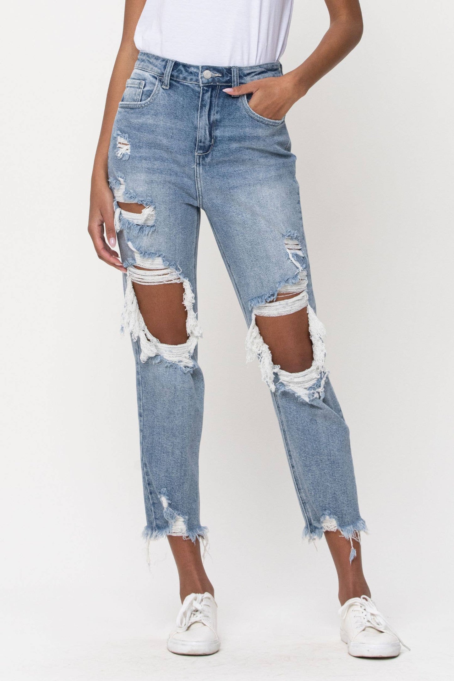 High Rise Distress Crop Straight