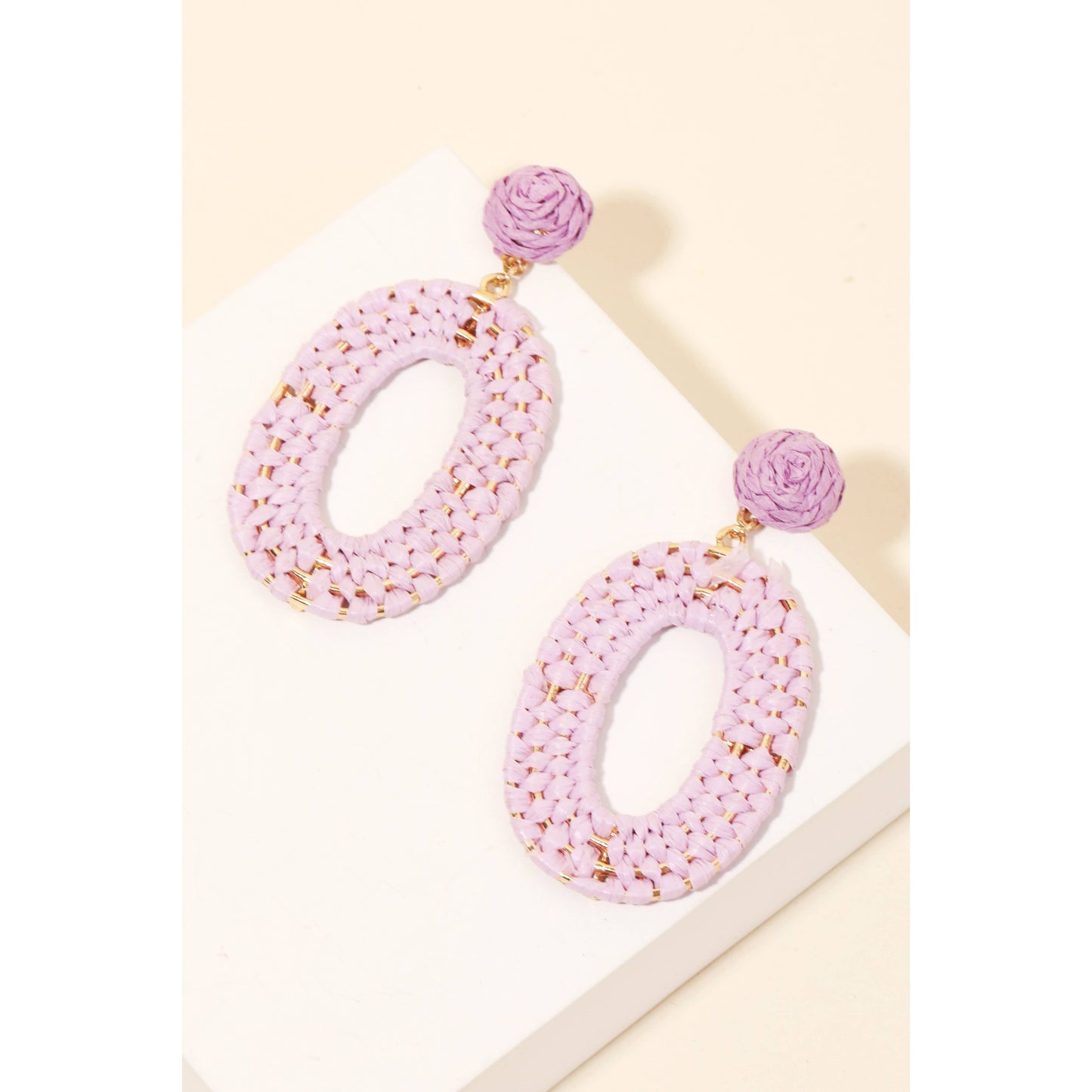 Raffia Braided Oval Hoop Drop Earrings