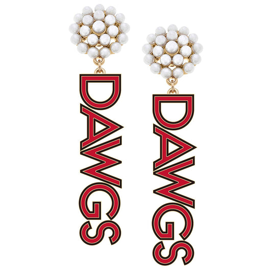 Georgia Bulldogs Pearl Cluster Outline Enamel Drop Earrings