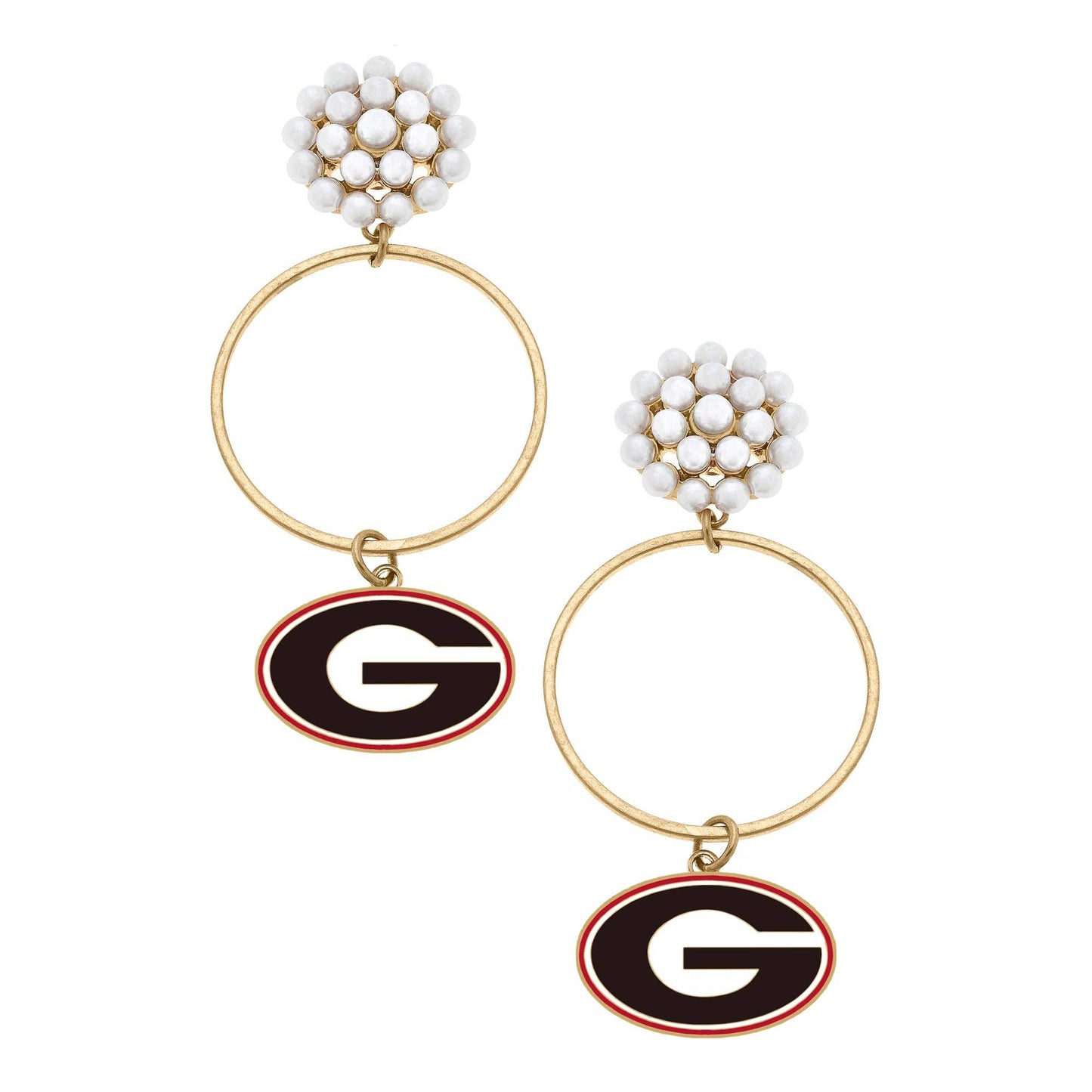 Georgia Bulldogs Pearl Cluster Enamel Hoop Earrings in Black