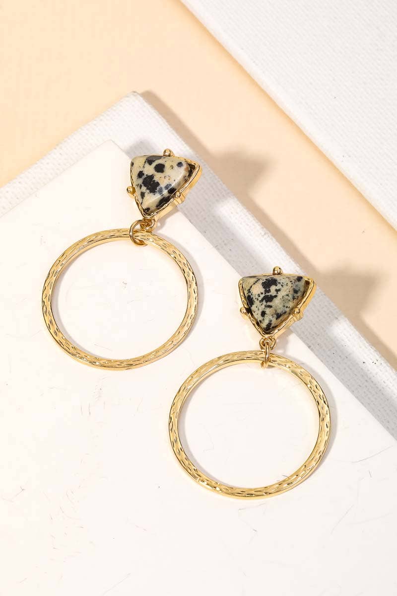 Triangle Stone Circle Drop Earrings