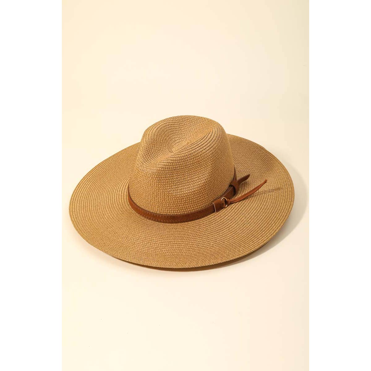 Faux Leather Belt Straw Fedora Hat